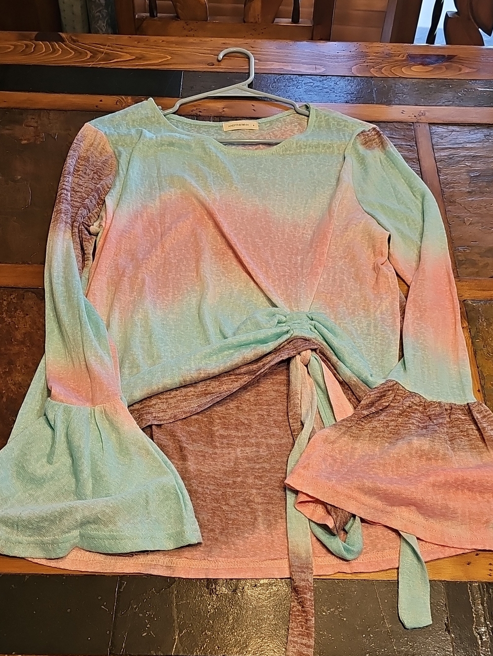 Pastel Tie-Front Ombre Bell-Sleeve Top